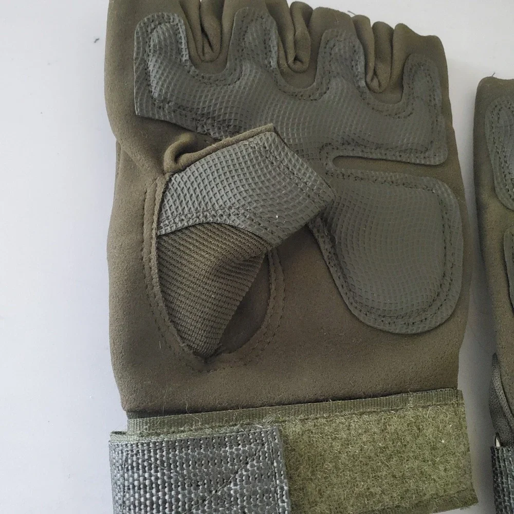 Tactical Fingerless Gloves Olive Green Hard Knuckle Military Style Half Finger - Picture 6 of 11